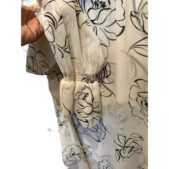 WHBM Women's White Floral Print Long Sleeve Mock Neck Blouse Size Medium - Picture 7 of 7